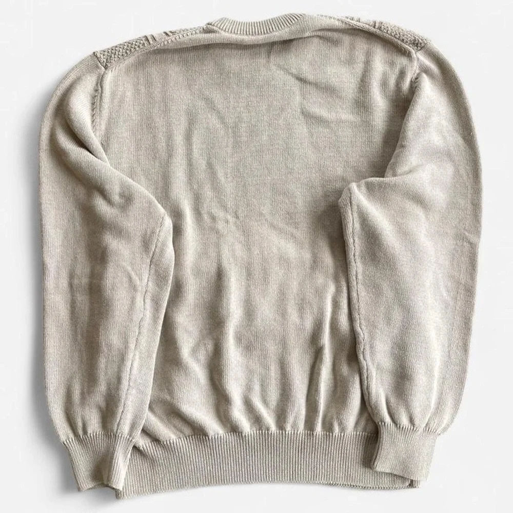 David Taylor Tan Cotton Cable Knit Fisherman Style Pullover Crewneck Sweater XL